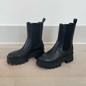 Black leather lug sole boots size 8